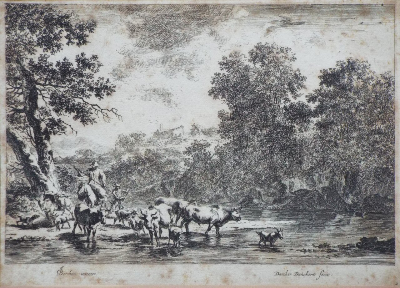 Etching - Peasant on horseback and various animals - Danckerts